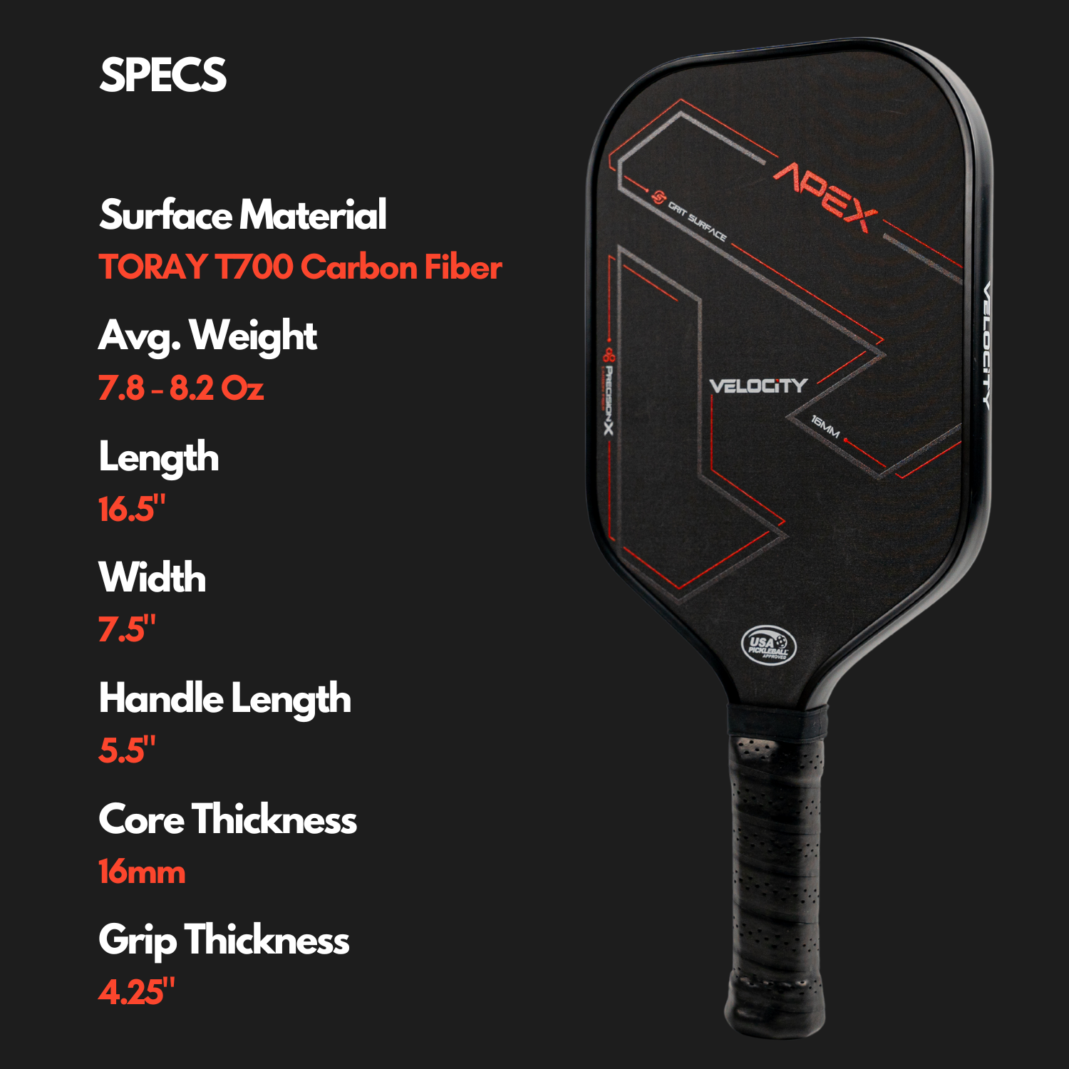 Apex PrecisionX Carbon Fiber Pickleball Paddle (with Cover)