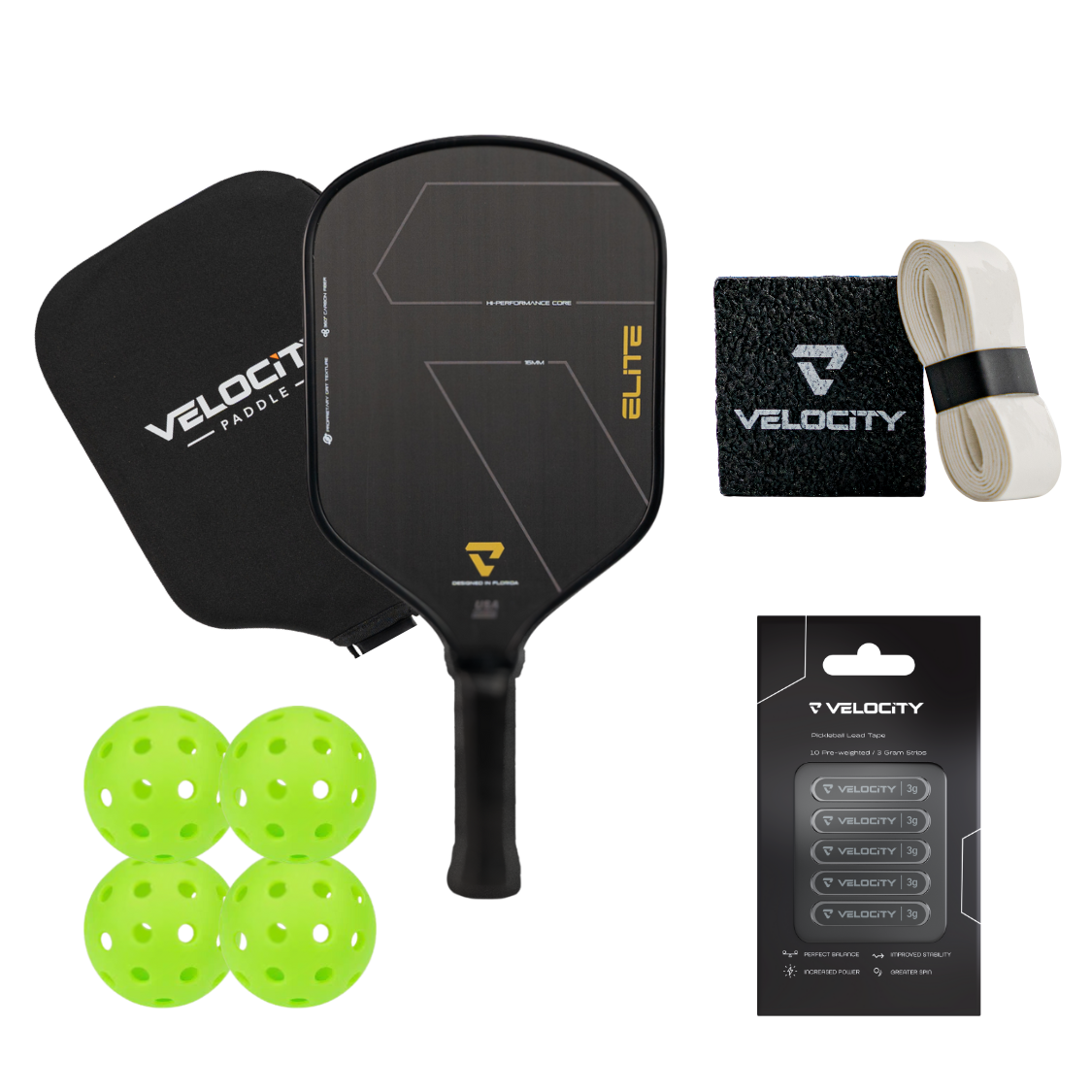 ELITE Thermoformed Pro Carbon Fiber Pickleball Paddle + Performance Kit (with Cover)